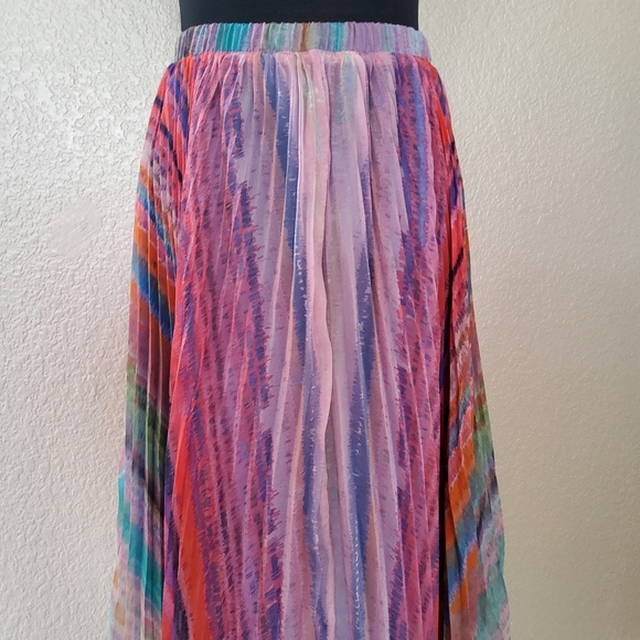 Soft Surroundings Spring Fling Pleated Asymmetrical Midi Multicolor Skirt PXS - Picture 3 of 6